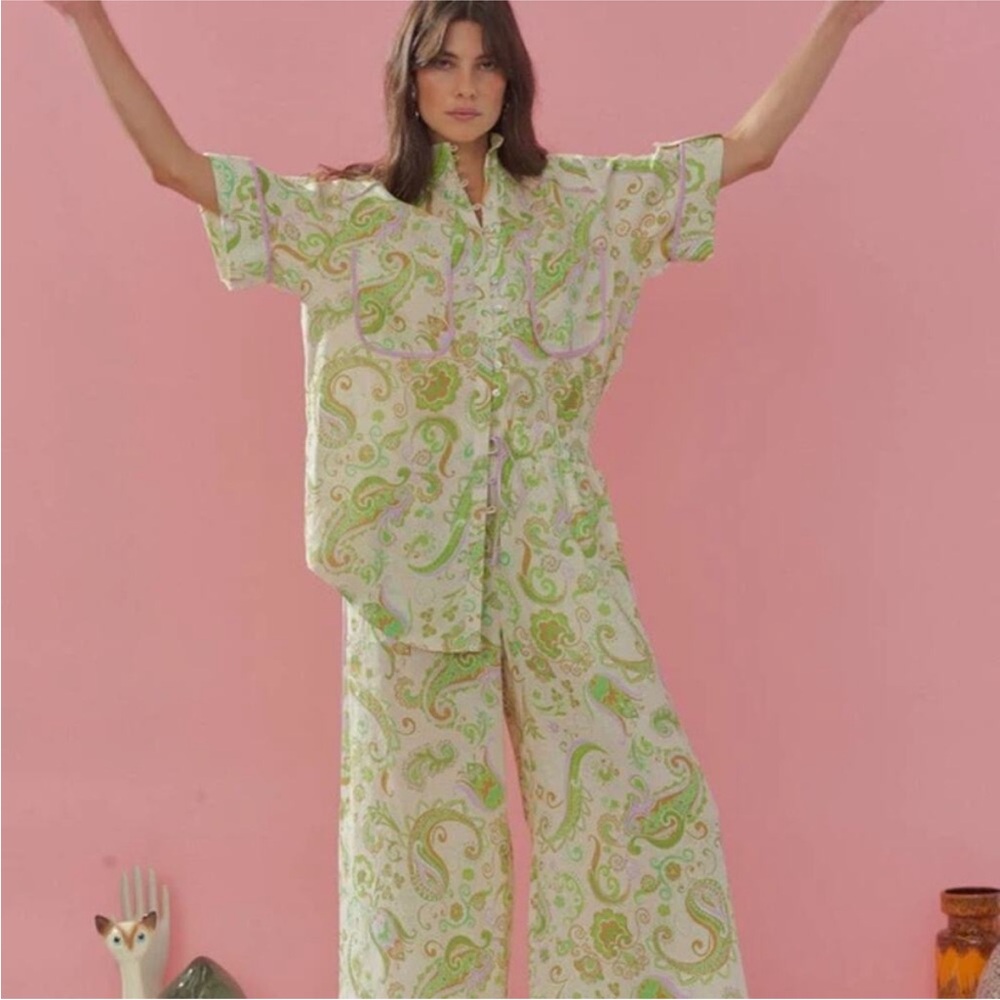 Alemais Marta Paisley Print Linen Button Up Shirt
Cream Green AU 6 US 2 TOP ONLY